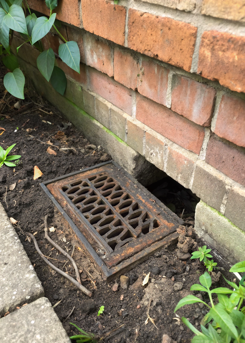 blocked-subfloor-vent-brick-foundation Blocked subfloor ventilation vent in brick foundation wall of older Central Coast home