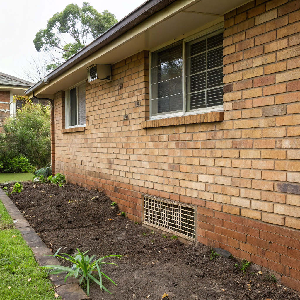 Subfloor ventilation vent on the external brick wall of an older Central Coast home