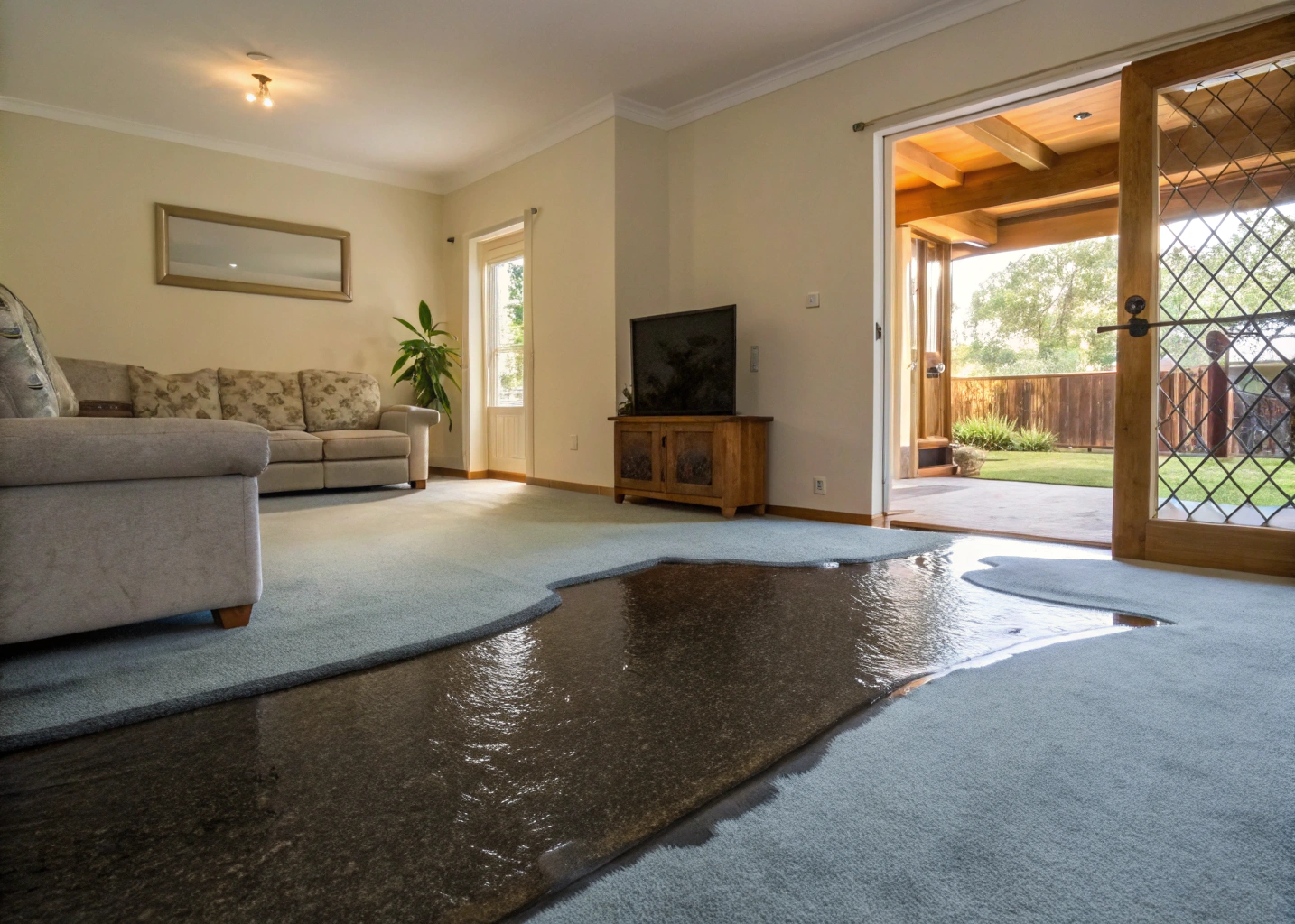wet-carpet-water-damage-extraction-central-coast Professional water damaged carpet extraction in a Central Coast home