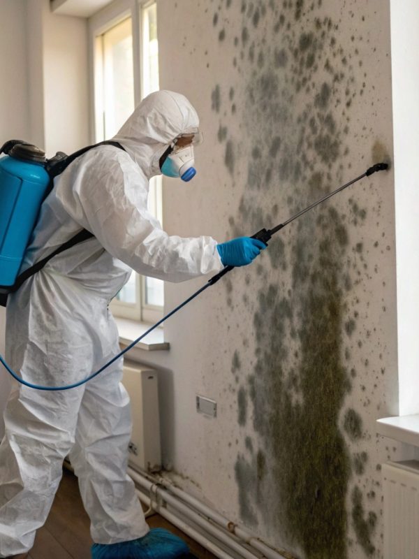 a-photorealistic-image-of-a-professional-mould-rem (1) Professional mould remediation technician treating strata apartment wall surface on the Central Coast