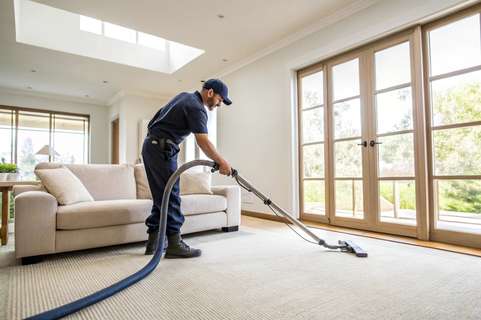 a-photorealistic-interior-shot-of-a-professional-c Professional carpet sanitisation service using hot water extraction in a Central Coast home