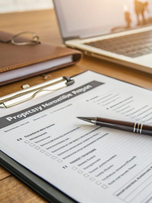 a-photorealistic-overhead-shot-of-a-neatly-present Professional mould inspection report documentation for a Central Coast rental property
